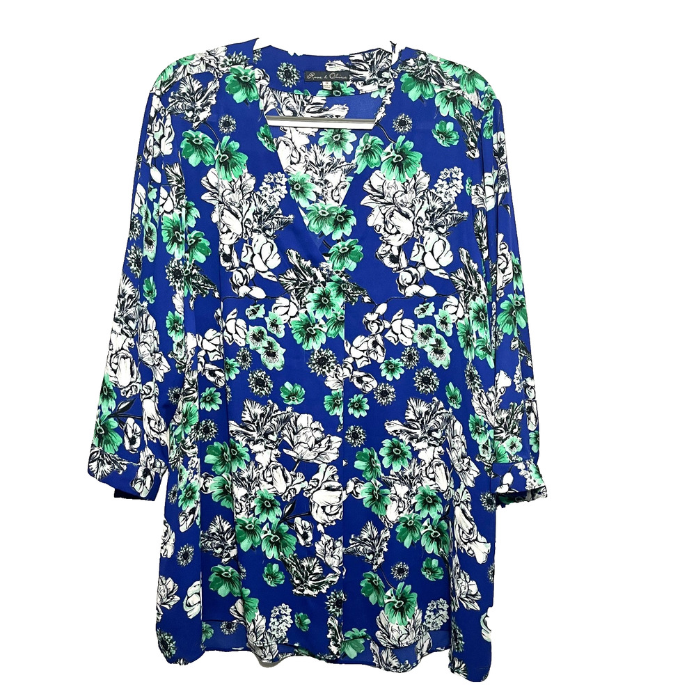 Rose & Olive Floral Popover Tunic Shirt 3/4 Sleeves Womens Plus 3x Relaxed